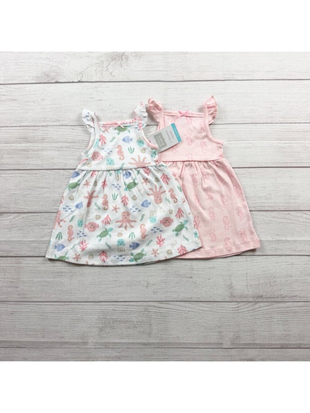 Hudson Baby Girls Sleeveless Dresses 2 Pack Sea Life & Seahorse NWT 0-3 Months